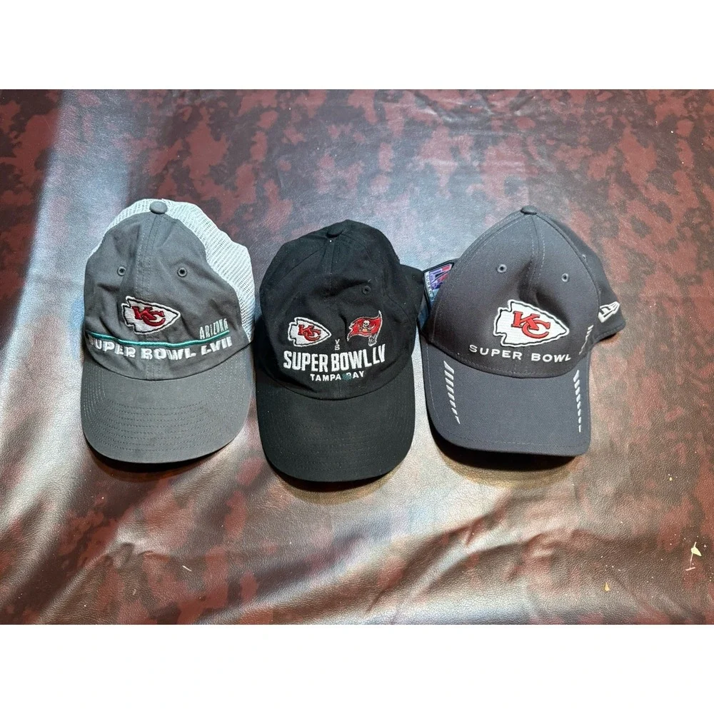 Lot of 3 Kansas City Chiefs Super Bowl Hats LV & LIV – Used